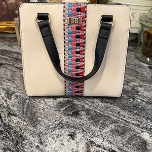Chic Cream and Black Mini Bag with Colorful Accent